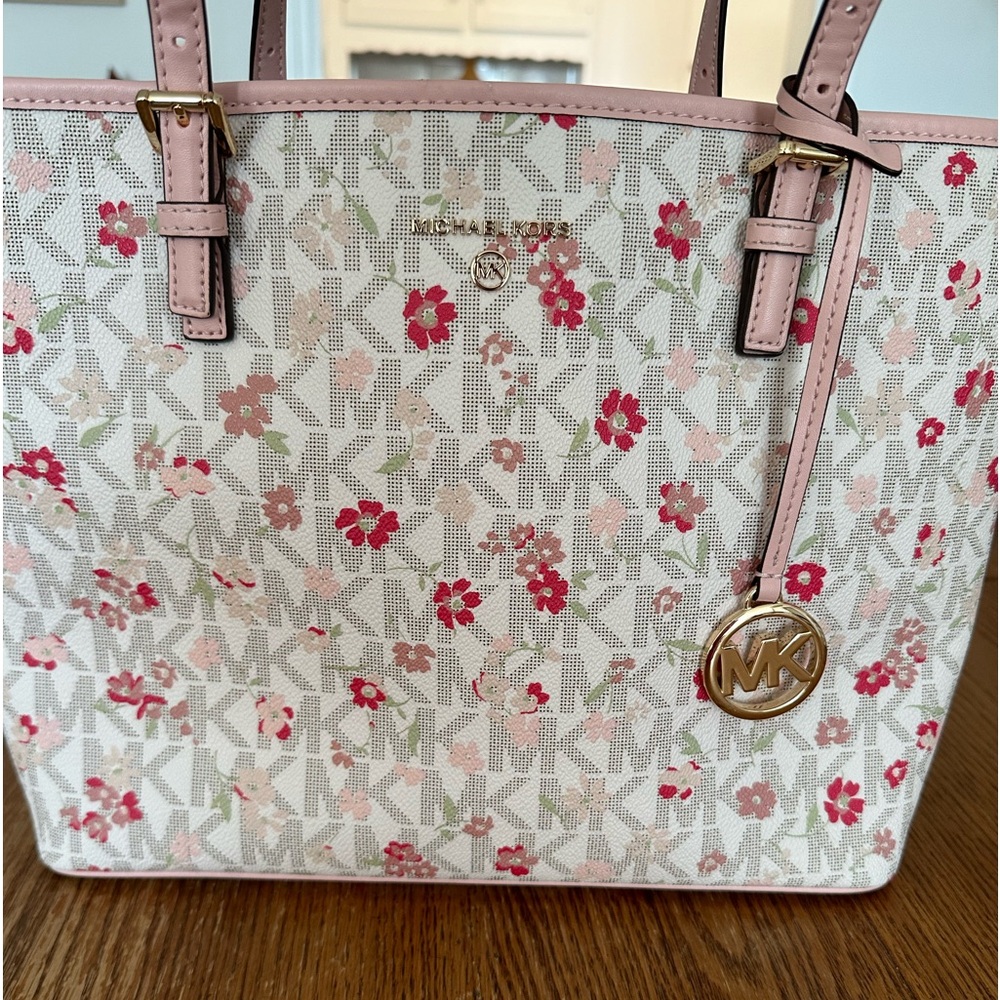 Michael Kors tote bag with pink flowers